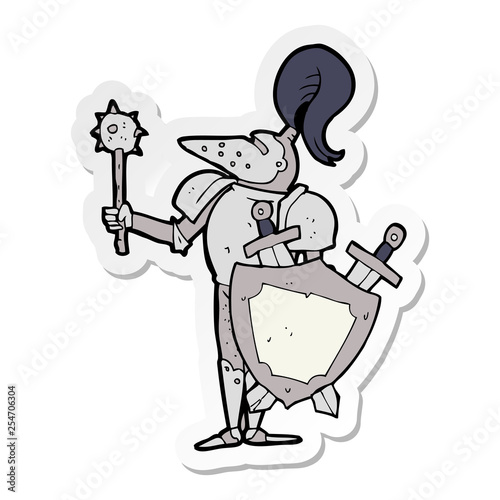 sticker of a cartoon medieval knight with shield