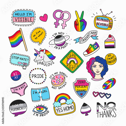 Set of LGBT symbols in cartoon style