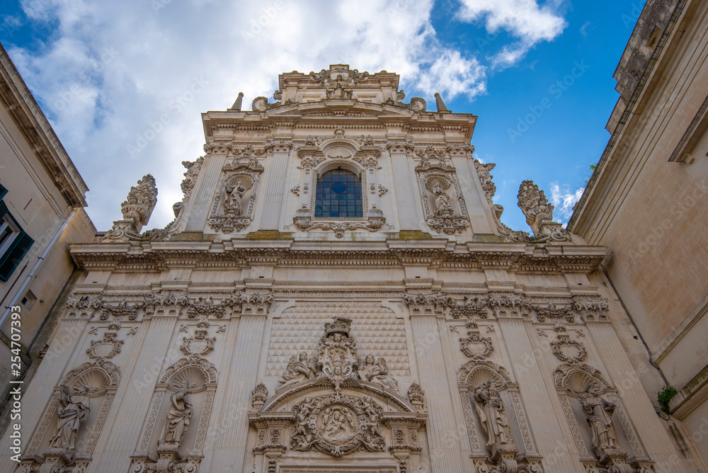 Facade of the church chiesa Maria ss.del Carmine in the old baroque town of Lecce, Puglia, Italy. Apulia region
