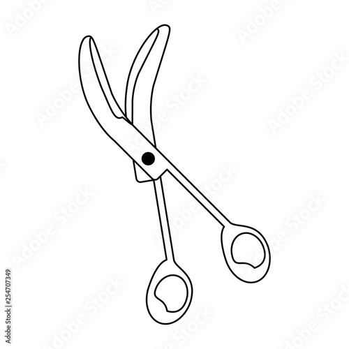 Surgical scissor medical utensil in black and white