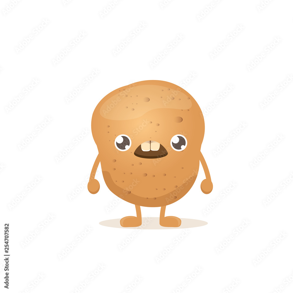 vector funny cartoon cute smiling tiny potato isolated on white background. vegetable funky character