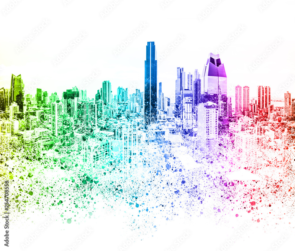 colorful city skyline illustration abstract skyscraper cityscape -