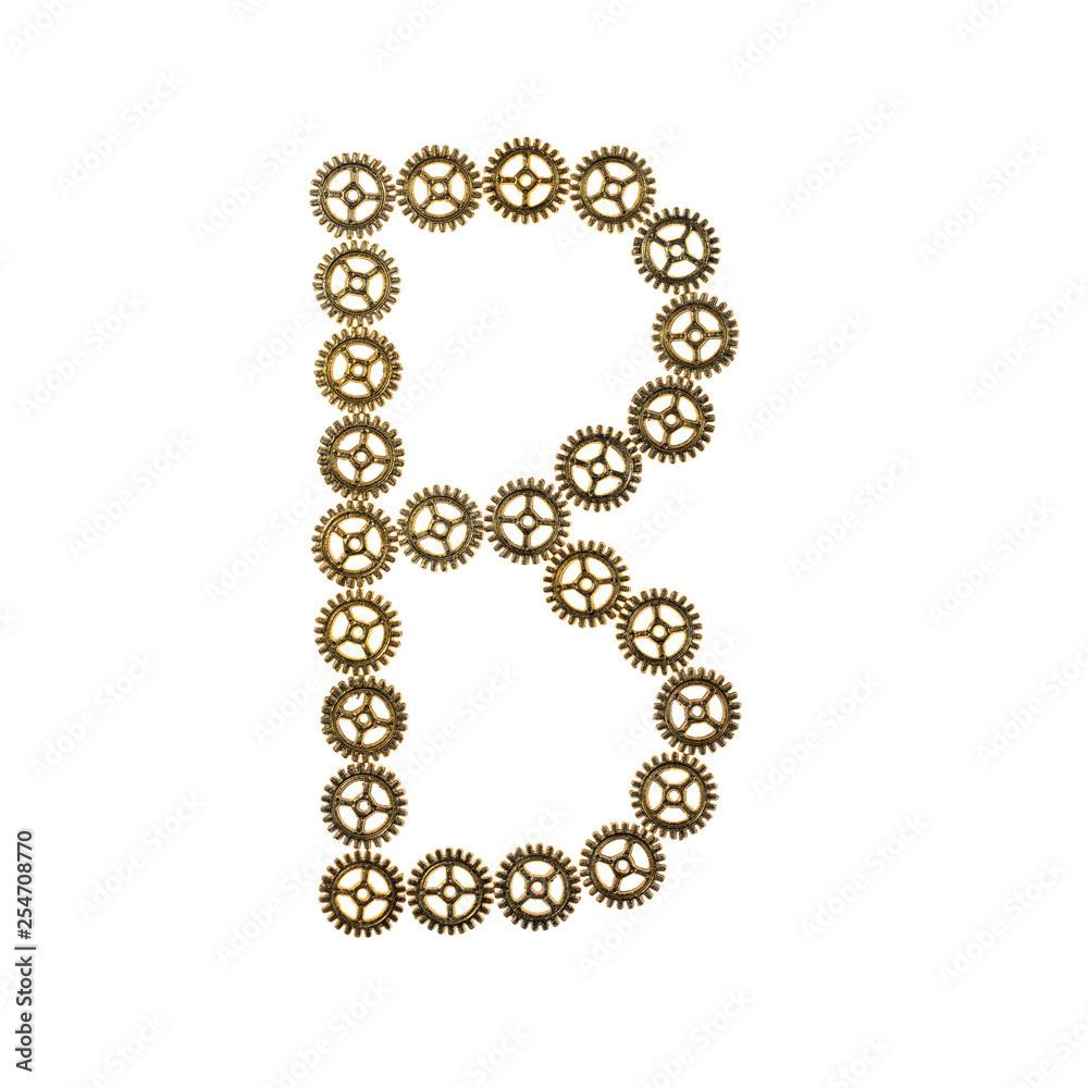 Alphabet letter B made of metal gears. Isolated on white background. Steampunk style Alphabet letter B made of metal gears. Isolated on white background. Steampunk style