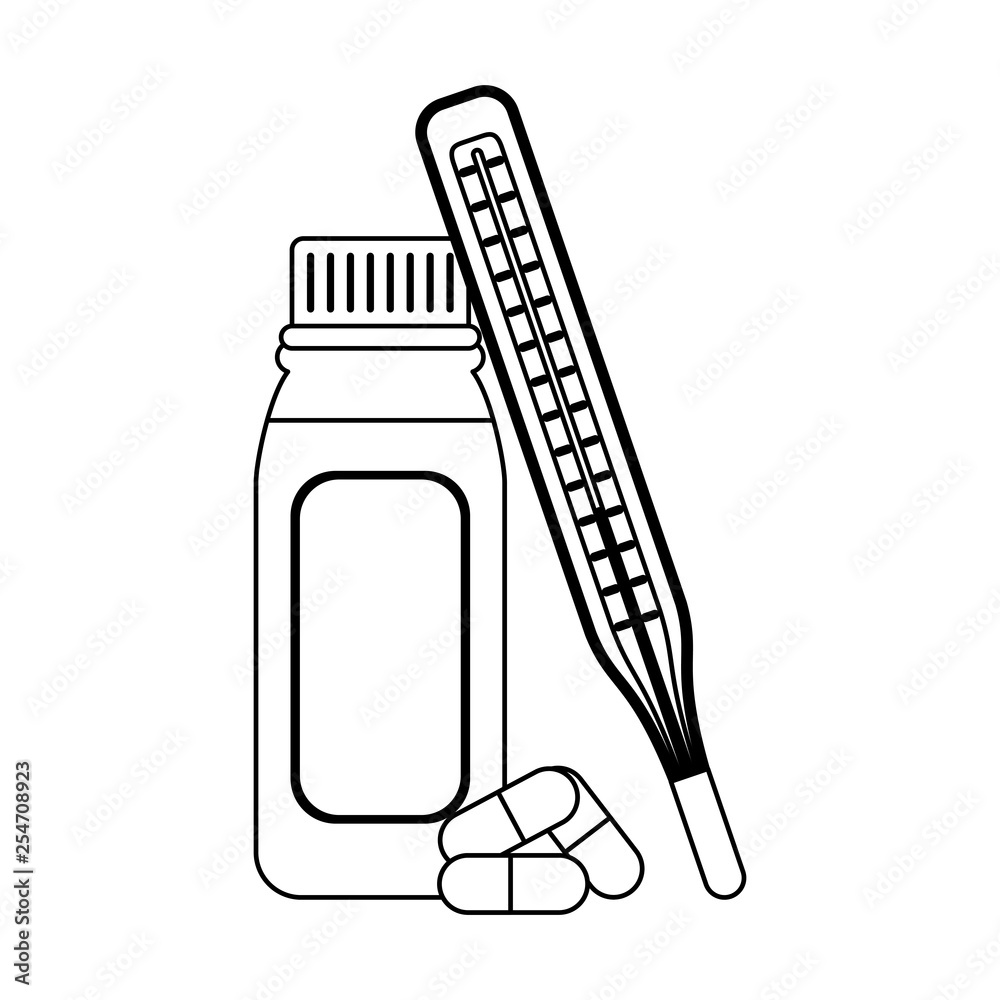 Medical healthcare supplies in black and white