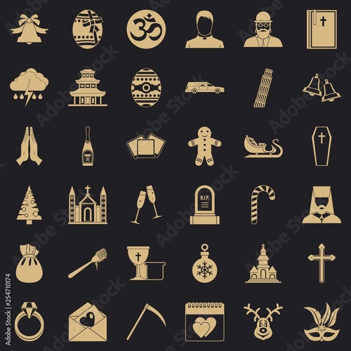 Church icons set. Simple style of 36 church vector icons for web for any design