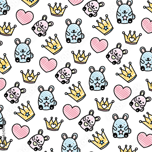 doodle metal crown with heart and mice background