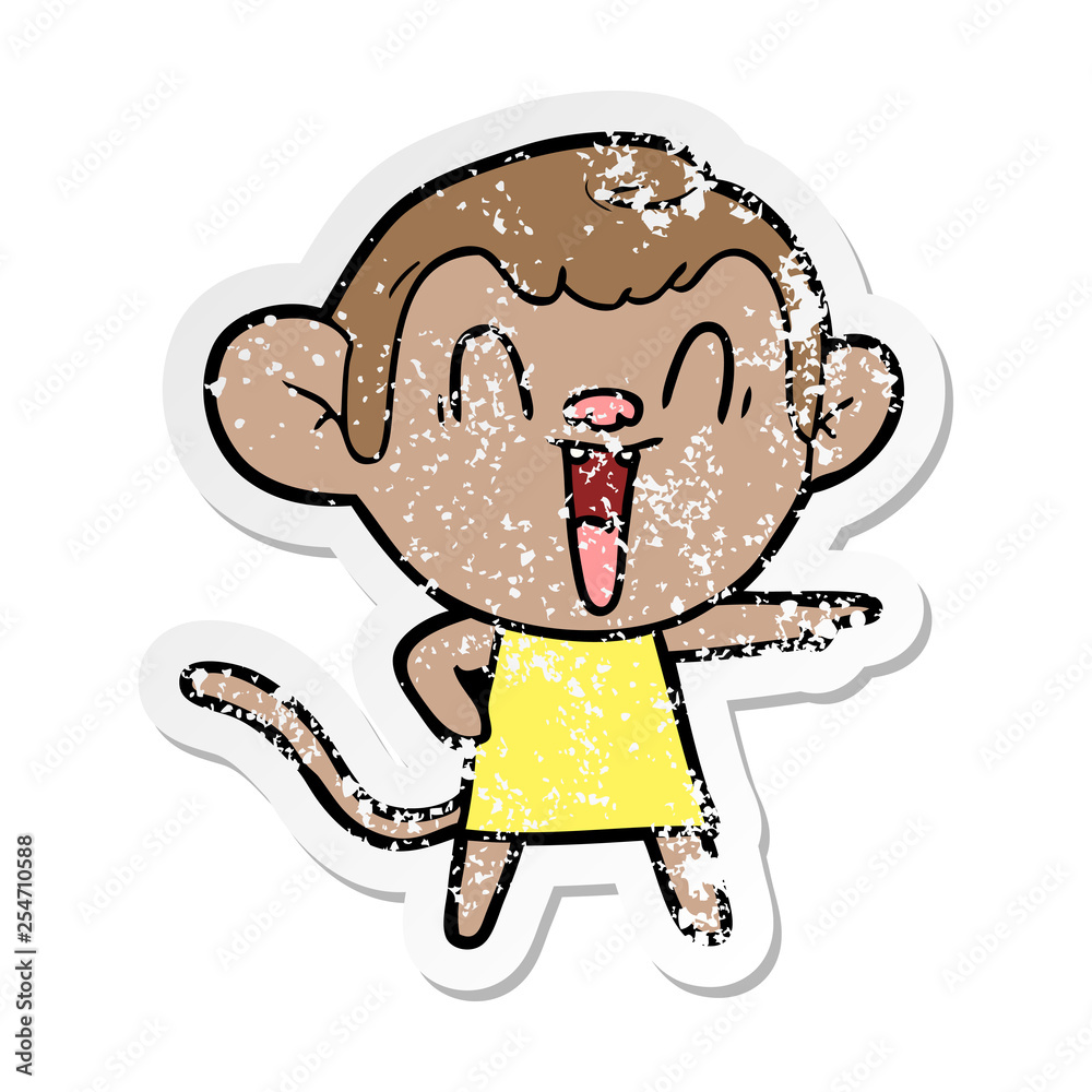 Fototapeta premium distressed sticker of a cartoon laughing monkey