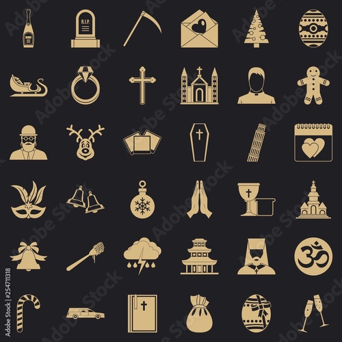 Religion icons set. Simple style of 36 religion vector icons for web for any design