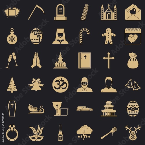 Temple icons set. Simple style of 36 temple vector icons for web for any design