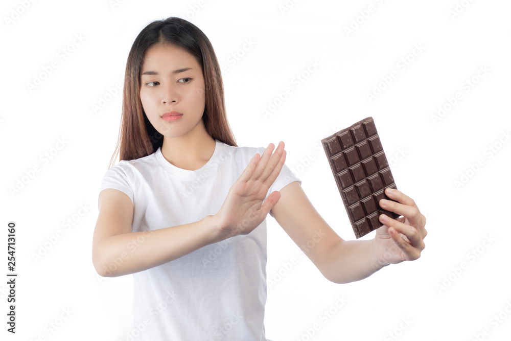 Women who are against chocolate,isolated on a white background. Women who are against chocolate,isolated on a white background.