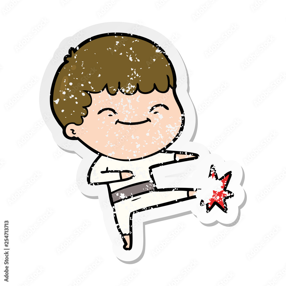 distressed sticker of a cartoon happy boy distressed sticker of a cartoon happy boy