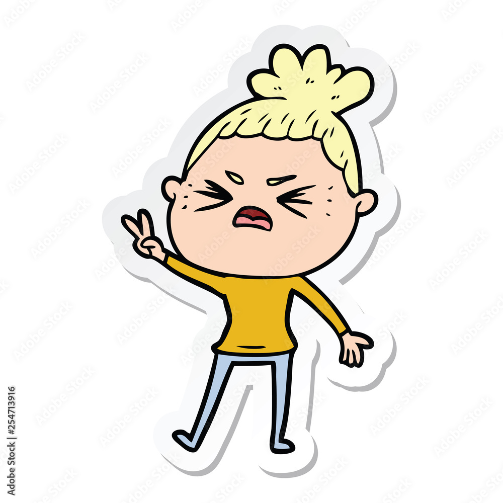sticker of a cartoon angry woman sticker of a cartoon angry woman