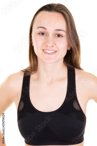 trainer sport young woman in white background after working out © OceanProd