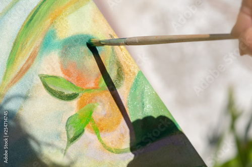 Fotografie painting with paint brush hand art colors oleo acrylic artwork sketch paint illu