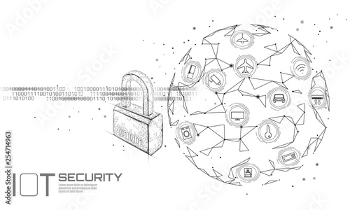 IOT cyber security padlock concept. Personal data safety Internet of Things smart home cyber attack. Hacker attack danger firewall innovation system vector illustration