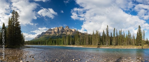 Castle Mountain in Banff National Park, Canada Bow valley under the surveillance of mighty Rocky Mountains. Beautiful summer scene in the Canadian Rockies at the Banff National Park photo