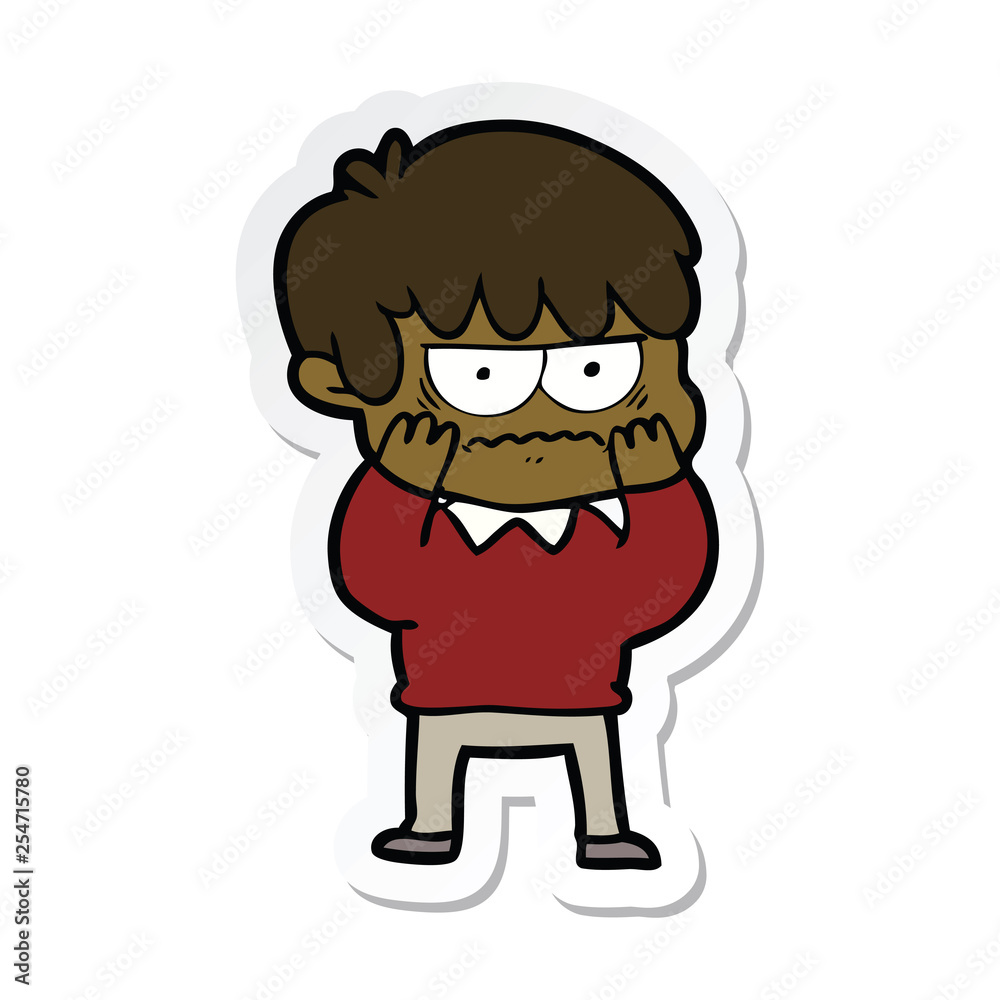 sticker of a annoyed cartoon boy