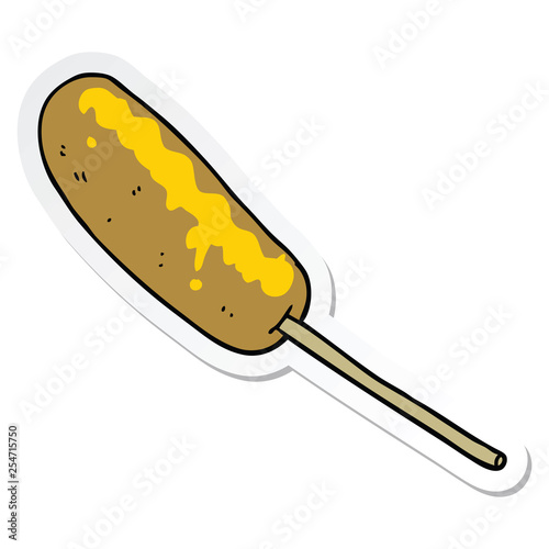 sticker of a cartoon hotdog on a stick
