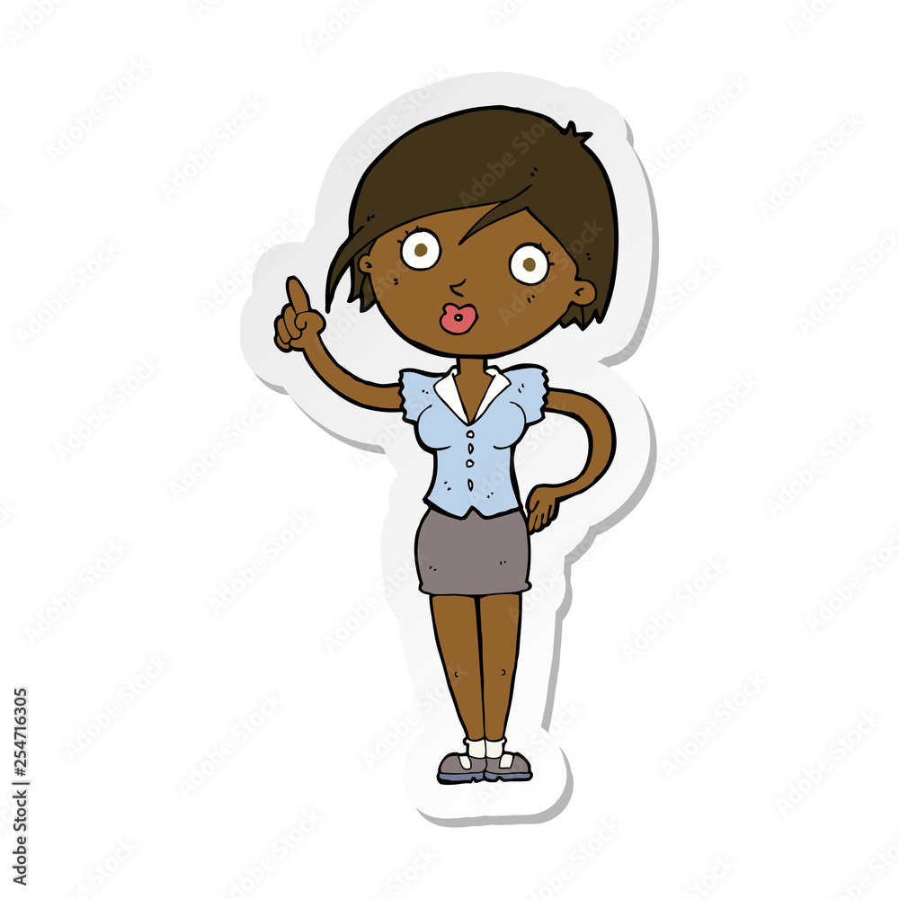 sticker of a cartoon pretty woman with idea