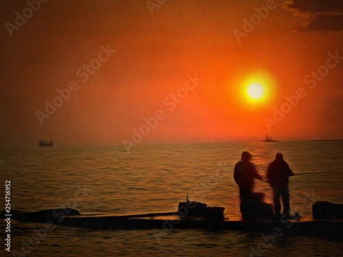 silhouette of fishermen golden age