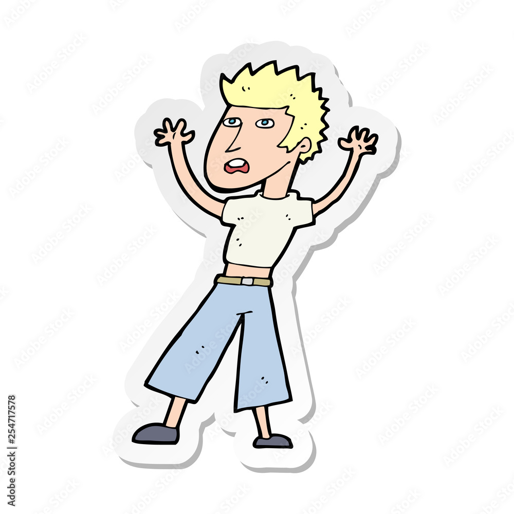 Obraz premium sticker of a cartoon man panicking