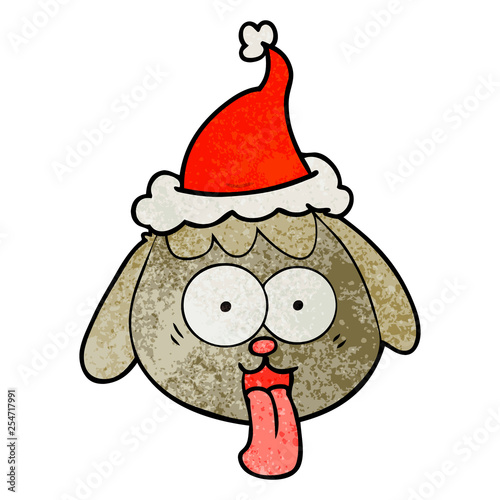 textured cartoon of a dog face panting wearing santa hat