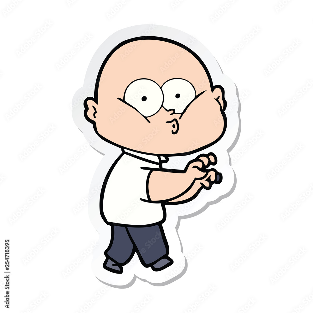 sticker of a cartoon bald man staring