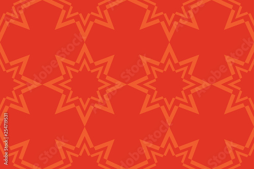 Seamless, abstract background pattern made with geometric star shapes. Decorative, modern vector art in orange and red colors.