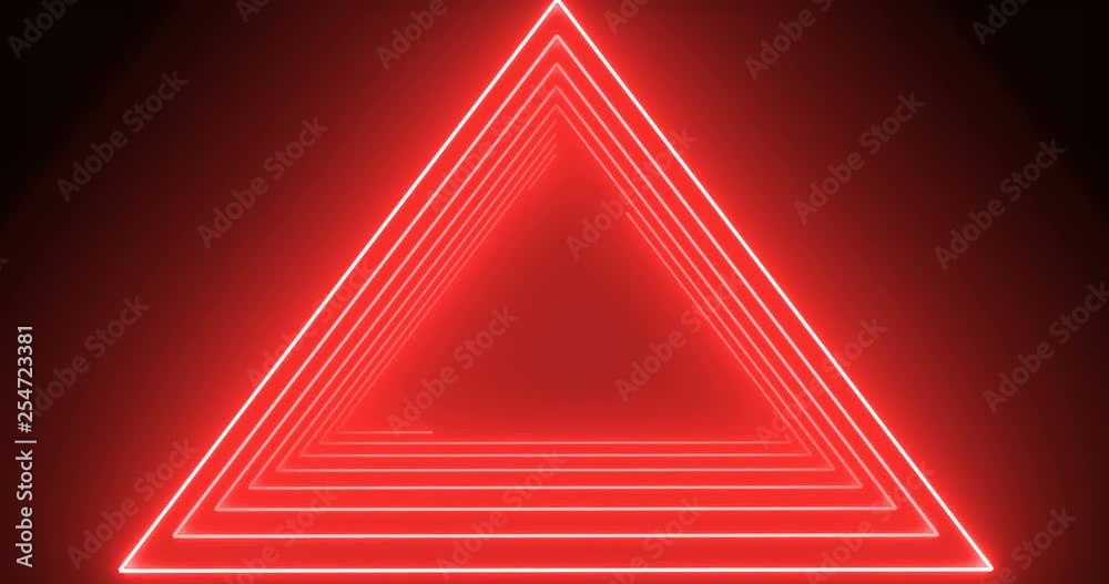 Neon red shining contours appearing on the dark screen and making a triangle frame for your logo in the center.