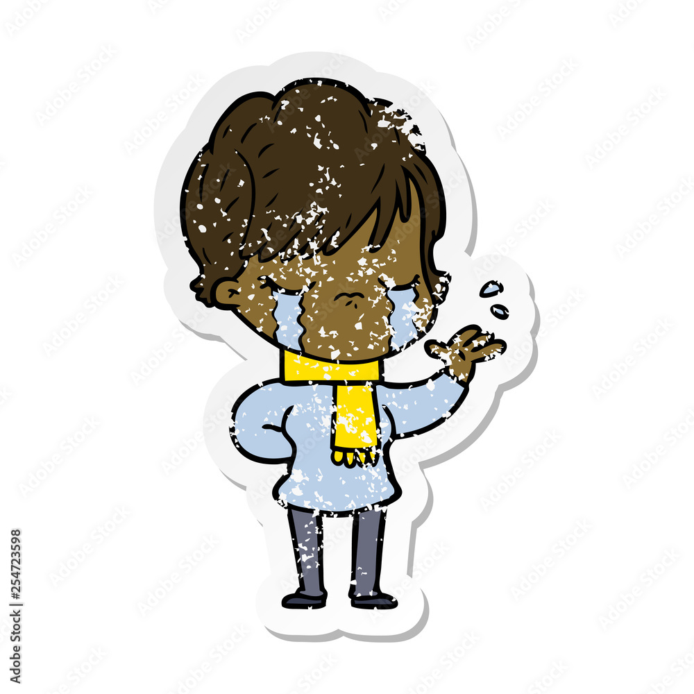 distressed sticker of a cartoon woman crying distressed sticker of a cartoon woman crying