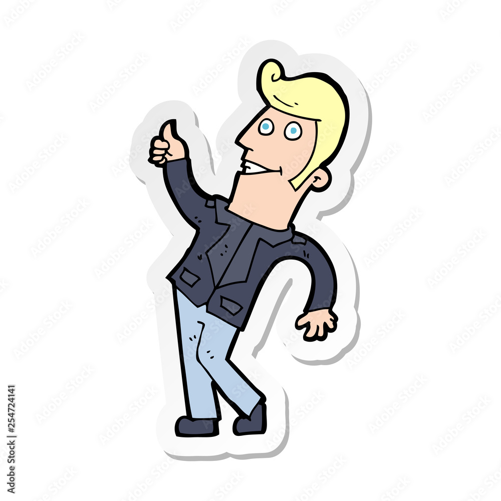 sticker of a cartoon man giving thumbs up sign