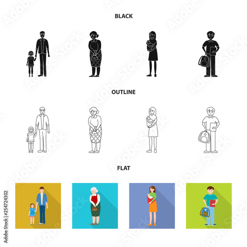 Vector design of character and avatar sign. Set of character and portrait vector icon for stock.