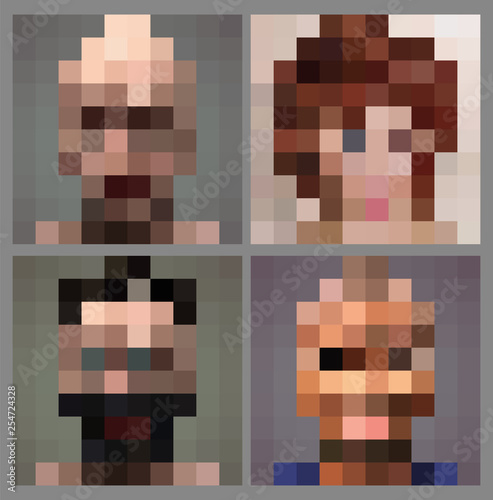 Set of anonymous pixel face