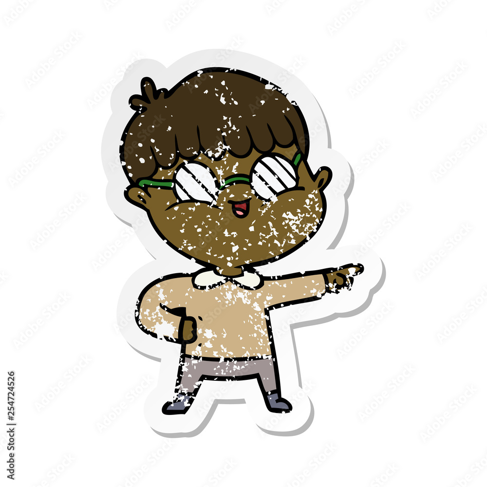 distressed sticker of a cartoon boy wearing spectacles distressed sticker of a cartoon boy wearing spectacles