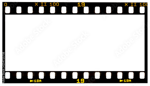 film strip template with panoramic frame, empty  135 type (35mm) in negative or positive isolated on white background with work path. photo