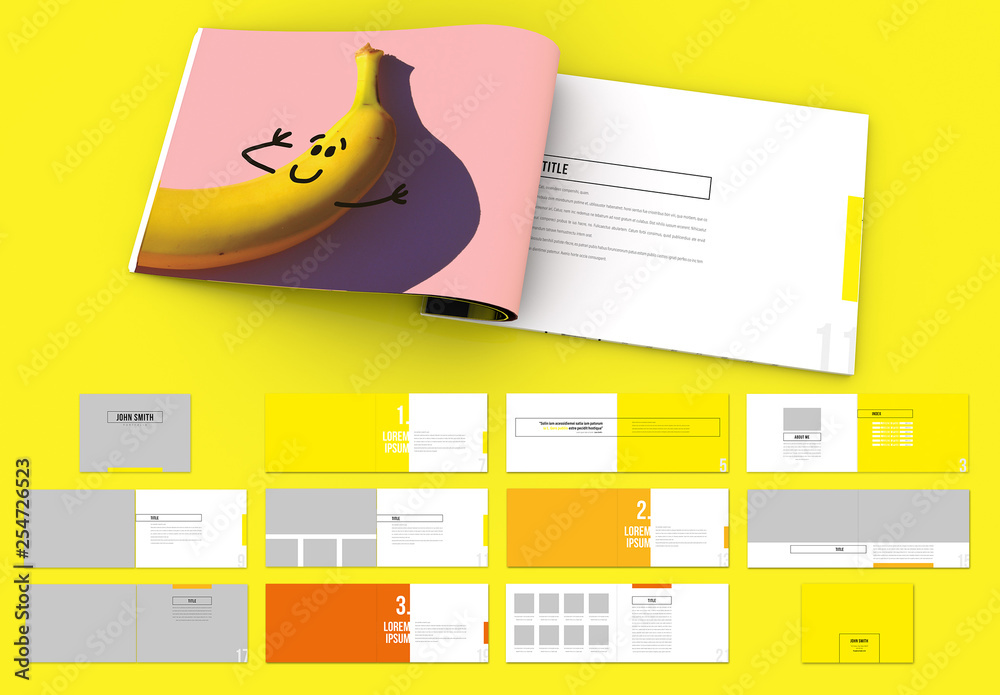Landscape Portfolio Layout with Bright Colors Stock Template | Adobe Stock