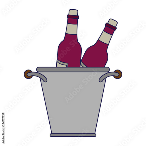 wine bottles in ice bucket isolated