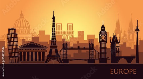 Abstract urban landscape with the sights of Europe