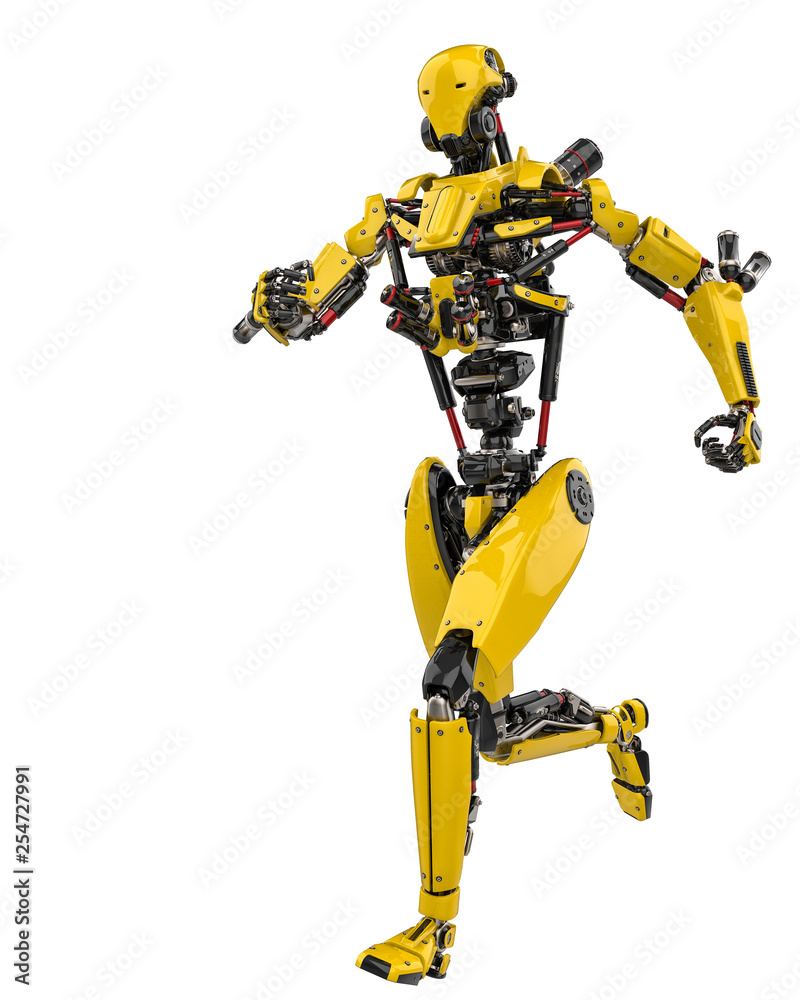 mega yellow robot super drone running in a white background mega yellow robot super drone running in a white background