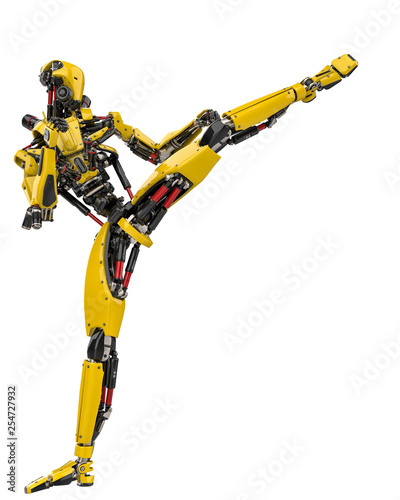 mega yellow robot super drone fighter pose in a white background