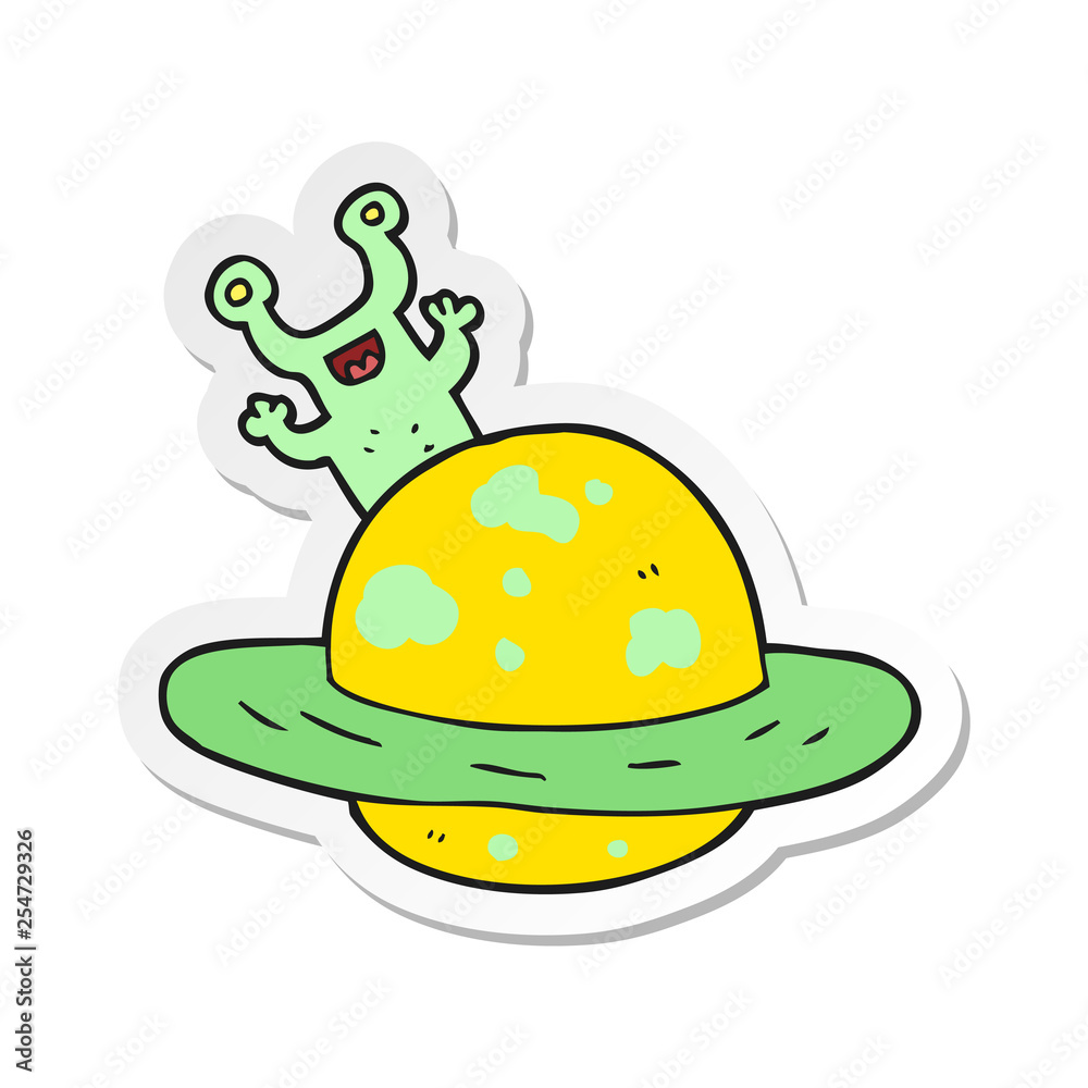 sticker of a cartoon alien planet sticker of a cartoon alien planet