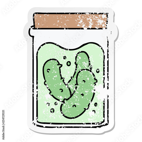 distressed sticker cartoon doodle jar of pickled gherkins
