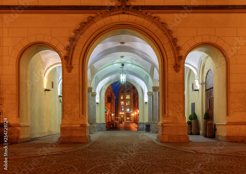 Wroclaw Market Square at night.