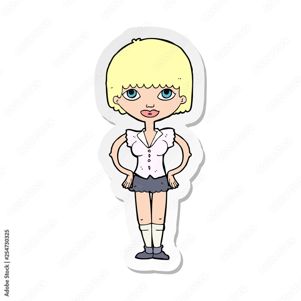 sticker of a cartoon woman with hands on hips sticker of a cartoon woman with hands on hips