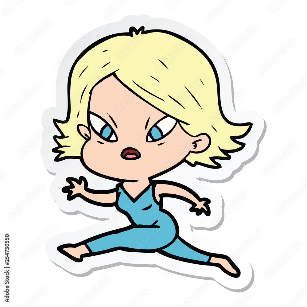 sticker of a cartoon stressed woman sticker of a cartoon stressed woman
