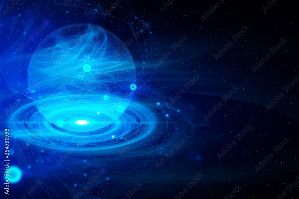 particle circle ai science galaxy,neon glow abstract wave futuristic network background illustration, system light stream of data hologram blackhole