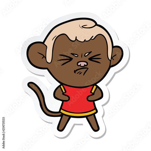 sticker of a cartoon annoyed monkey