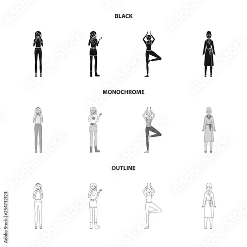 Vector design of posture and mood sign. Set of posture and female vector icon for stock.