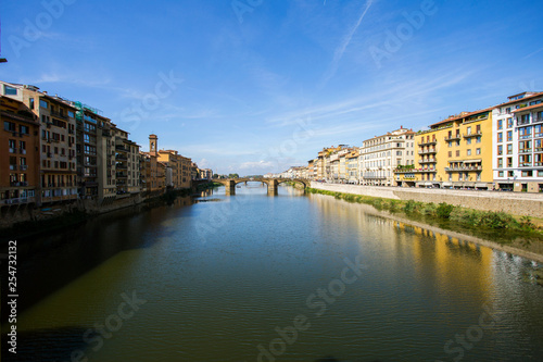 View from Ponte Vecchio bridge over Arno river in Florence  Italy. 