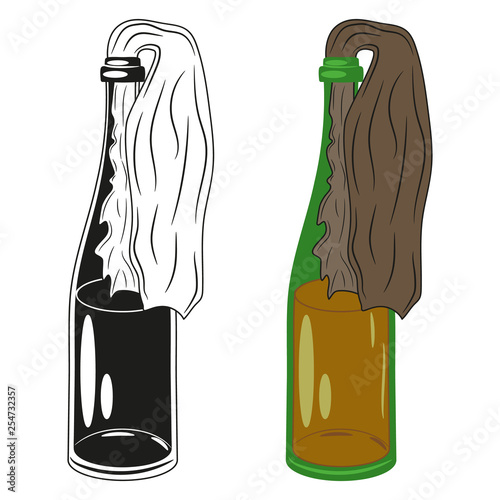 Set of molotov cocktail (color and monochrome style). Vector illustration.